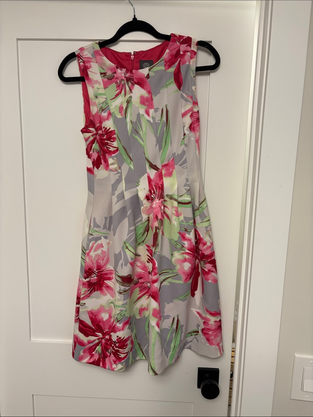 Vince Camuto Floral Pink & Gray Sleeveless Fit-and-Flare Dress